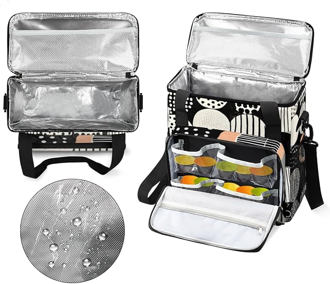 Striped Travel Coffee Maker Carrying Bag Retro Vintage Black and White Large - Image 3