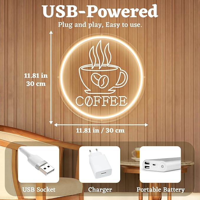 Neon Coffee Sign Warm White USB Powered Adjustable Lighting 3D Carved LED Neon - Image 5
