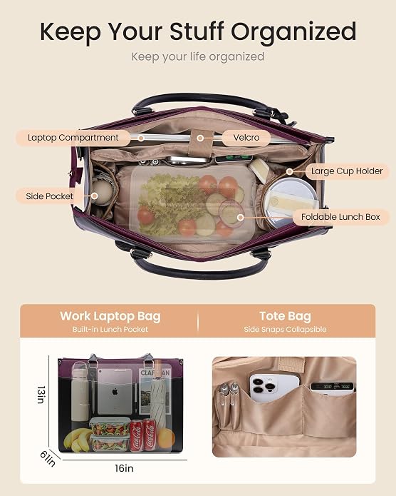 LOVEVOOK Laptop Lunch Bag for Women 15.6 Inch, Waterproof Tote Purse - Image 5