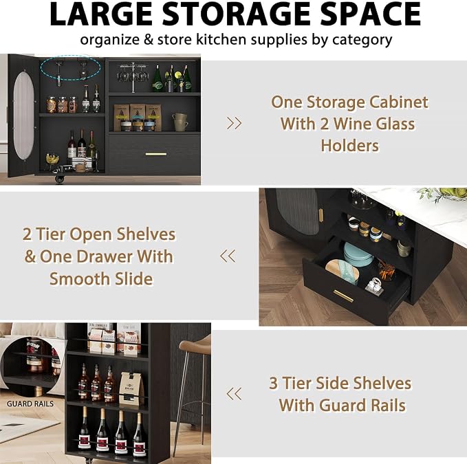 HSH Kitchen Island with Storage, Mobile Kitchen Island Cart with Cabinet - Image 4