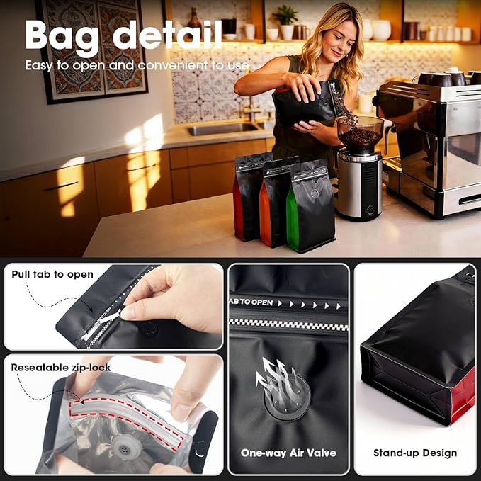 Coffee Bags with Valve Vented Coffee Beans Packaging Bags High Barrier - Image 3