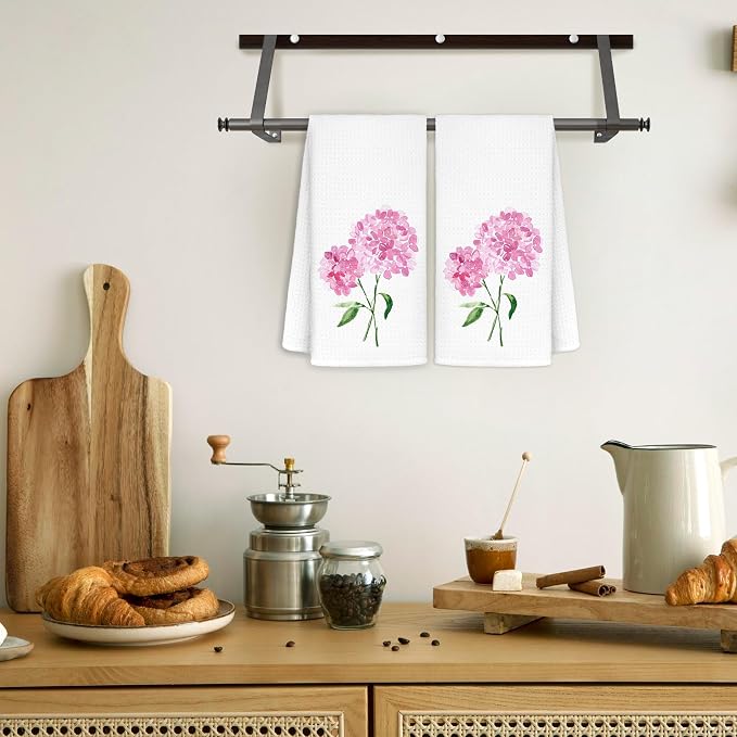 Pink Hydrangea Floral Hand Towels - Image 3