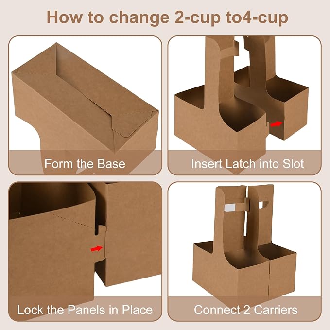 100 Pack Drink Carrier with Handle, 2 Cups or 4 Cups Assemblable Disposable - Image 4