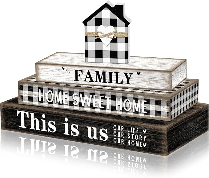 Amyhill 4 Pcs Home Sweet Tabletop Decor Set Black and White Farmhouse Wooden by Amyhill
