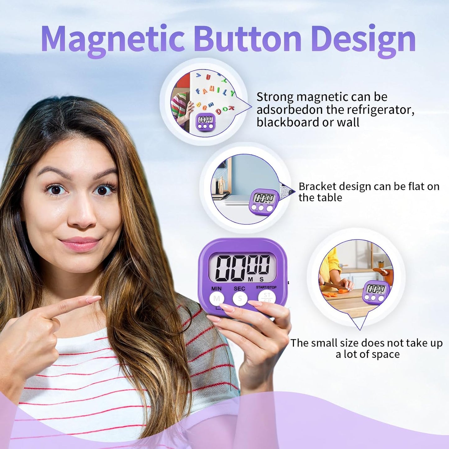24 Pack Timers Magnetic Kitchen Timer Cooking Timers for Kitchen Digital Timer with Big Display Loud Ring Electronic Timer for Cooking, Classroom, Break Time(24, White,Green,Blue,Purple)
