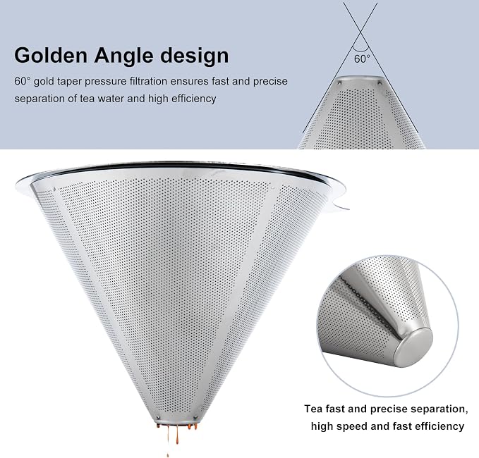 Pour Over Coffee Maker, Coffee Filter, Slow Drip Paperless Stainless Steel Cone - Image 2