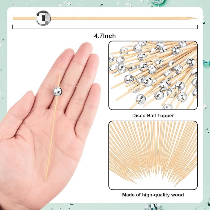 600 Pcs Cocktail Picks Silver Disco Ball Decorative Toothpicks - Image 2