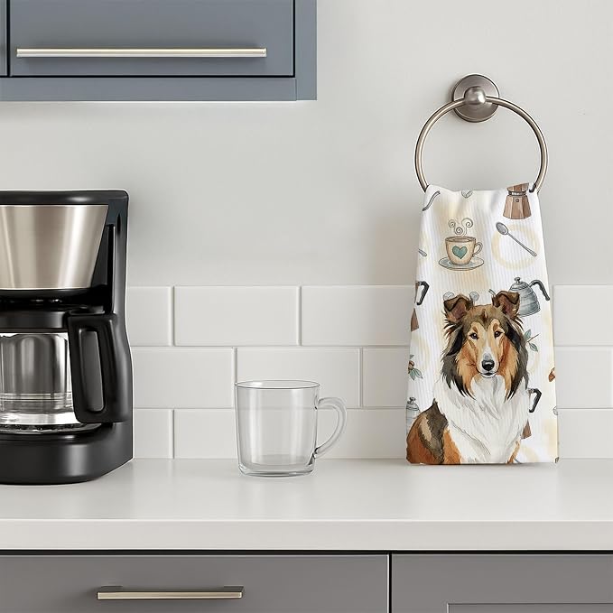 Caroline's Treasures Sable Collie Coffee Bar Kitchen Towel Velour Plush Front - Image 3