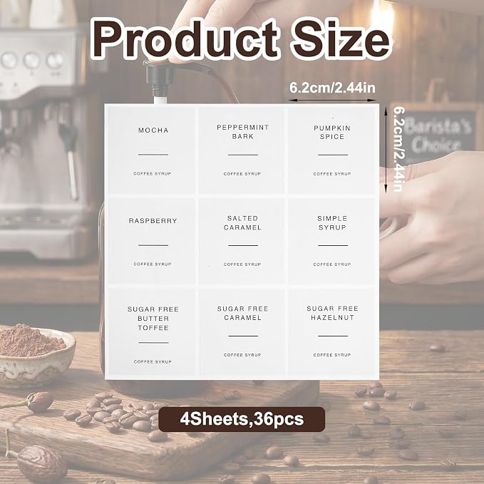 36PCS Coffee Syrup Labels Stickers Syrup Dispenser Labels - Image 2