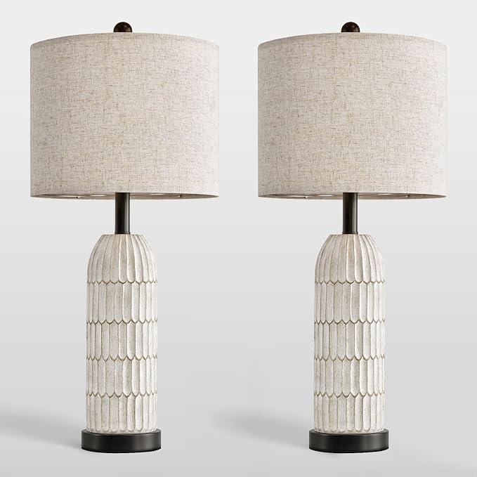 OYEARS 26.5" Bedside Table Lamps Set of 2, Farmhouse Table Lamp - Image 8