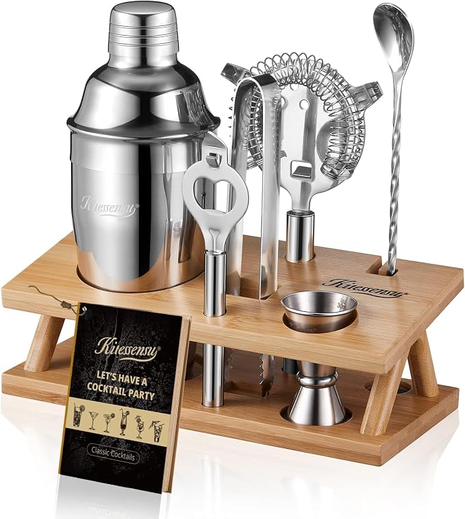 KITESSENSU Cocktail Shaker Set Bartender Kit, 6-Piece Silver Bar Set by KITESSENSU