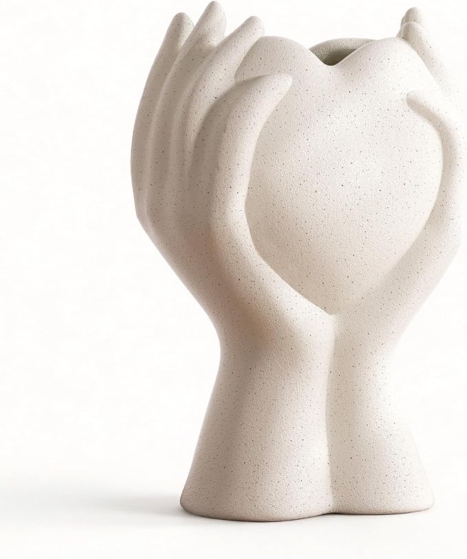 8 Inch Heart Hand White Ceramic Vase by Unknown