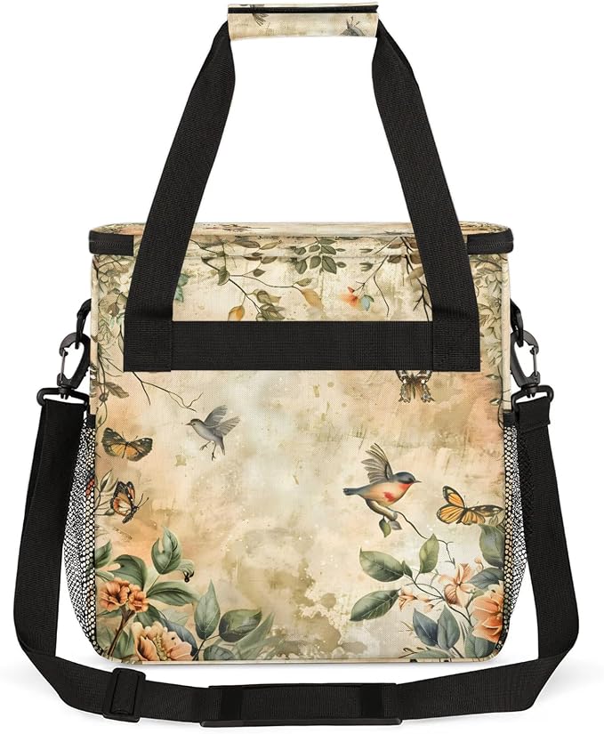 Vintage Birds Flower Coffee Maker Carring Bag, Large Insulated Storage - Image 5