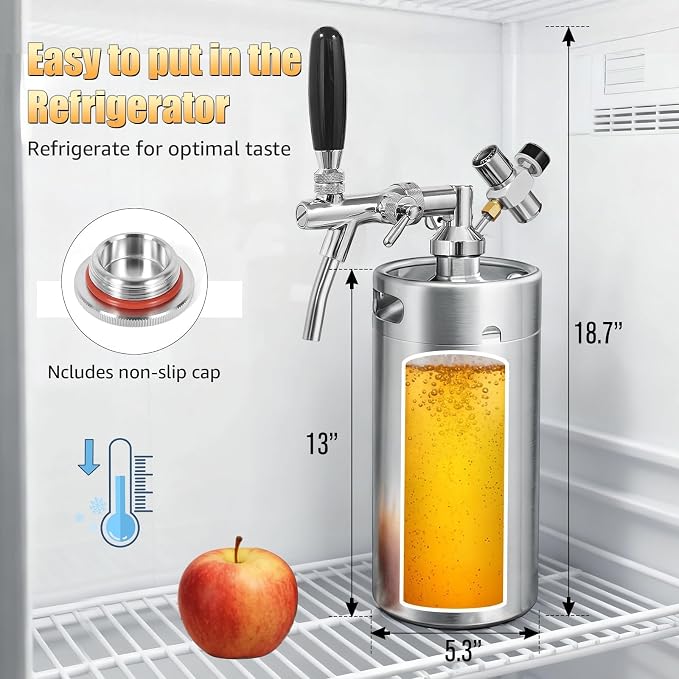 128oz Mini Keg Growler with Adjustable Faucet, Stainless Steel Beer Growler Tap - Image 6