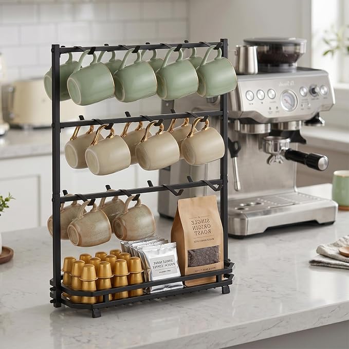 Coffee Mug Holder for Countertop, 22 Hooks 3 Tier Mug Tree Holder Rack - Image 7