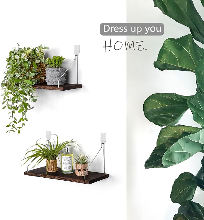 Floating Shelves Set of 2 Rustic Solid Wood Floating Shelf Wall Storage Shelves - Image 5