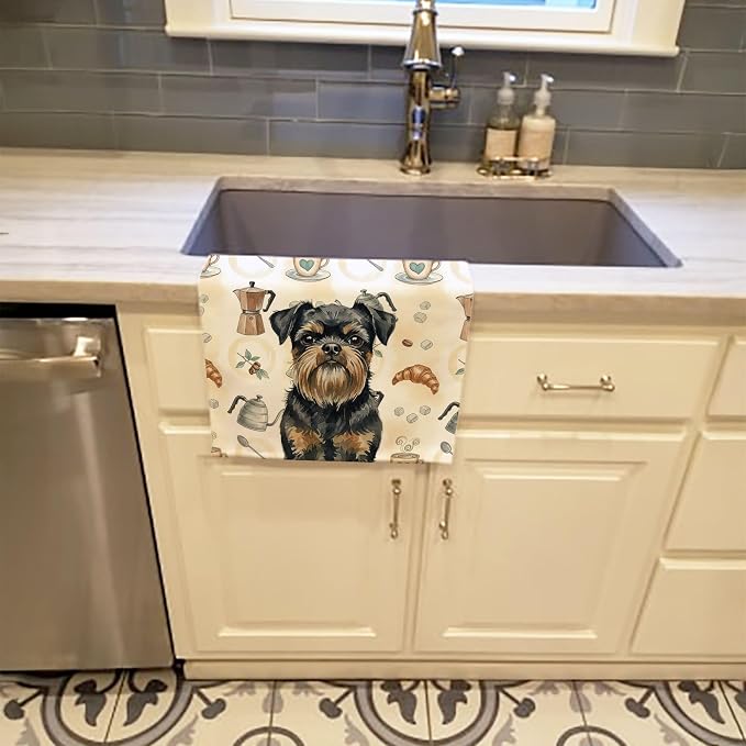 Caroline's Treasures Black and Tan Brussels Griffon Coffee Bar Kitchen Towel - Image 2