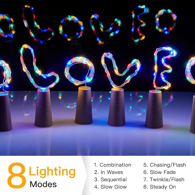Wine Bottle Lights with Cork, Twinkle Lights 10 Pack 20 LED Waterproof Battery - Image 2