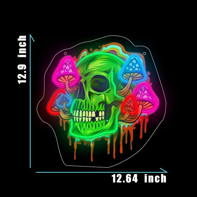 Mushroom Skull Neon Sign with Printed Backboard, LED Neon Wall Art with - Image 5