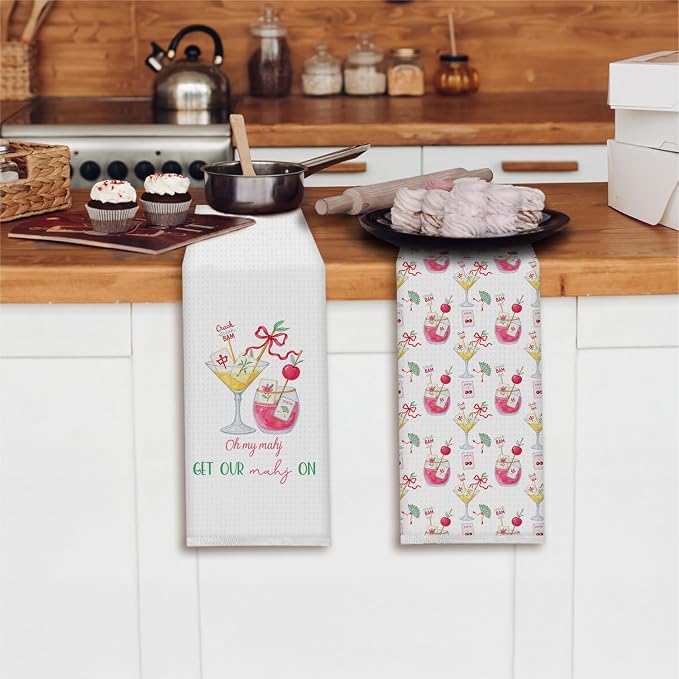 Coquette Mahjong Cocktail Kitchen Towels, Mahjong Lovers Players Gifts - Image 2