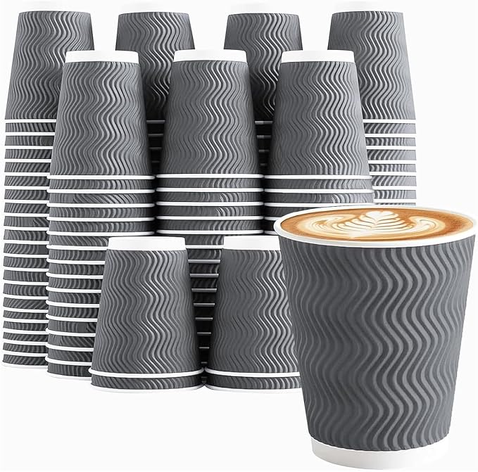Clawsoff Coffee Cups 10 oz 120 Pack, Corrugated Insulated Ripple Wall by BuyNow
