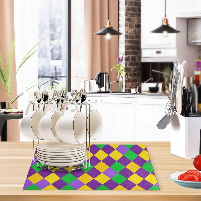 Shrove Tuesday Argyle Purple Coffee Mat Coffee Bar Maker Backed Absorbent - Image 6