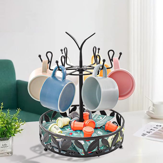 VANRA Coffee Mug Holder Stand 6 Hooks Rotating Mug Rack Countertop - Image 4