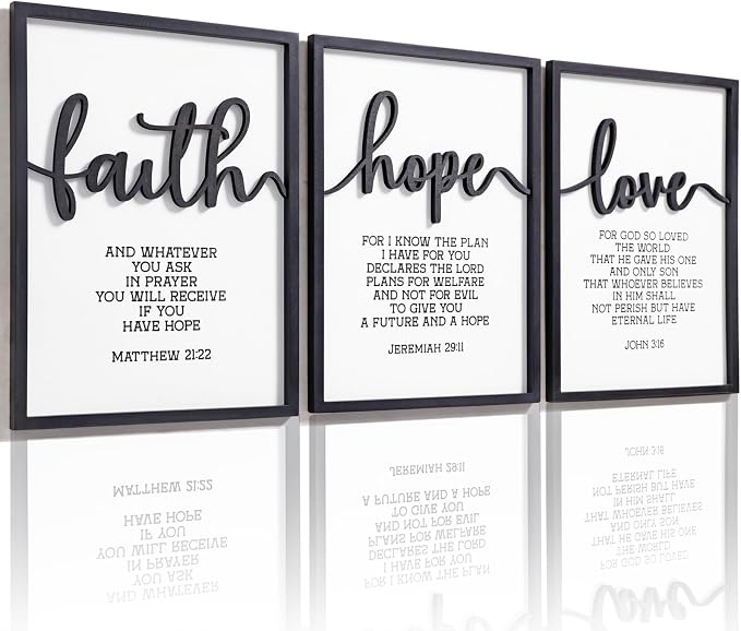 3D Wood Faith Hope Love Wall Decor, Christian Wall Art Bible Verses Wall Decor by KIOSSUT