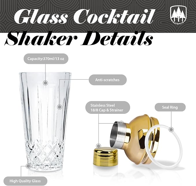 Glass Cocktail Shaker Set with Built-in Strainer - Image 2