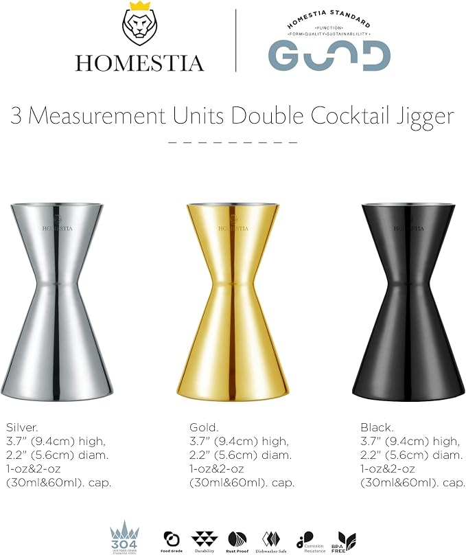 Homestia Stainless Steel Double Jigger, 1 oz to 2 oz Cocktail Measuring Cup - Image 9
