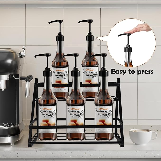 2-Tier Coffee Syrup Rack Organizer 6 Bottle Capacity, Sturdy Metal Storage Shelf - Image 5