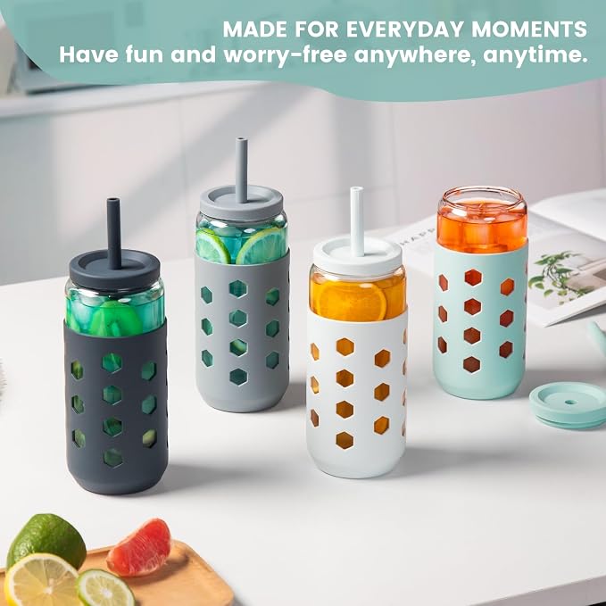 Mrsdry Glass Cups with Lids and Straws, 20oz Drinking Glasses Set with Silicone - Image 9