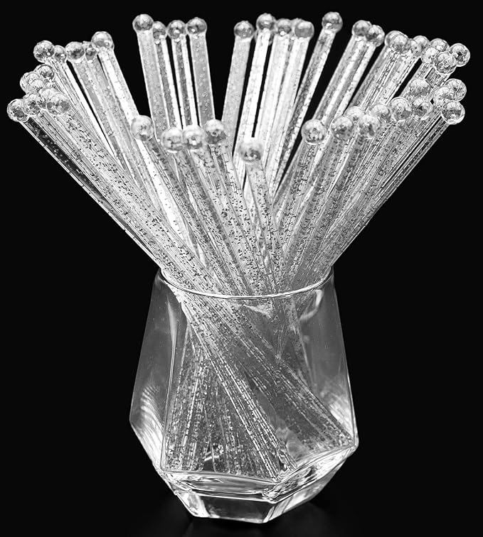 hapray 50-PCS Silver Glitter Plastic Swizzle Sticks, Crystal Cake Pops by hapray