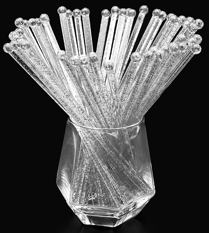 hapray 100-PCS Silver Glitter Plastic Swizzle Sticks, Crystal Cake Pops by hapray