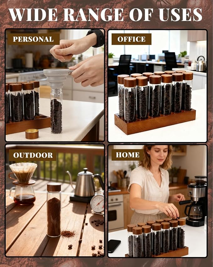 Coffee Espresso Bean Storage Tubes Set – 12pcs 60ml Airtight Glass Single Bean - Image 7