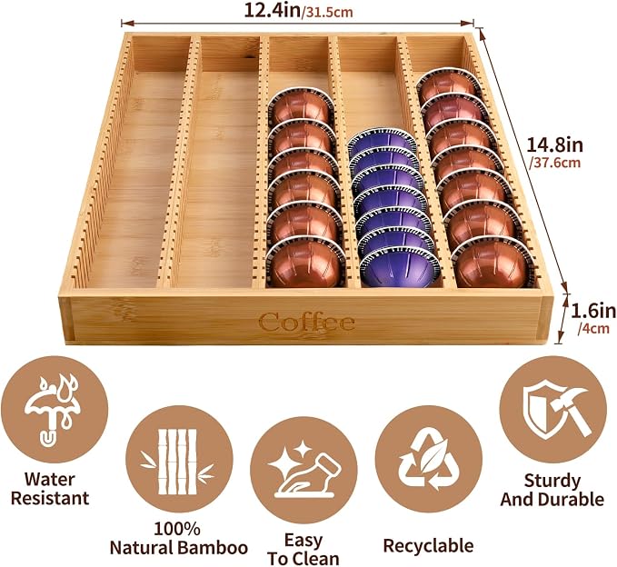 Bamboo Coffee Pod Storage Holder Drawer Insert K Cup Holder Pod Organizer - Image 3