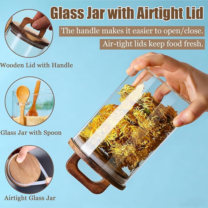 Coriario 24 OZ Glass Jar with Wooden Lid and Spoon Airtight Glass Sugar - Image 5