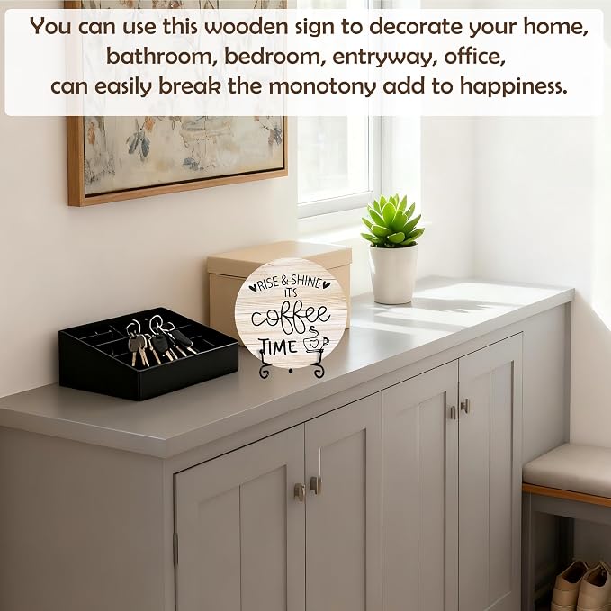 Coffee Desk Decor Sign, Farmhouse Wood Plaque, It Is Coffee Time Wood Sign - Image 3
