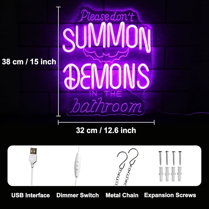 Please Don't Summon Demons in the Bathroom Neon Sign Gothic Wall Art Dimmable - Image 4