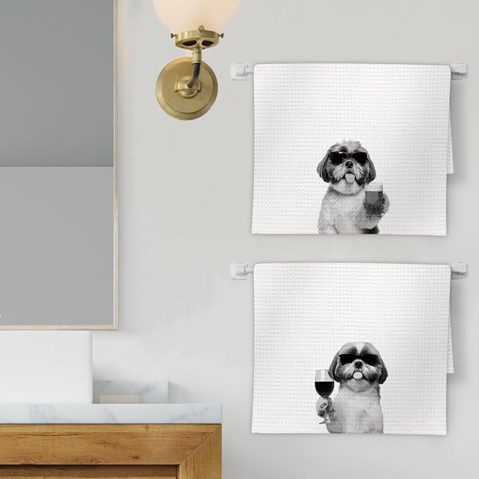 Shih Tzu Gifts Wine Kitchen Towels Set of 2, Gifts - Image 2