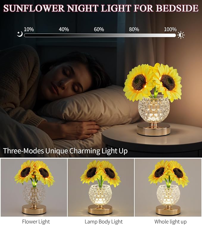 AIHYING Sunflower Lamp, Rechargeable Cordless Touch Lamp - Image 4