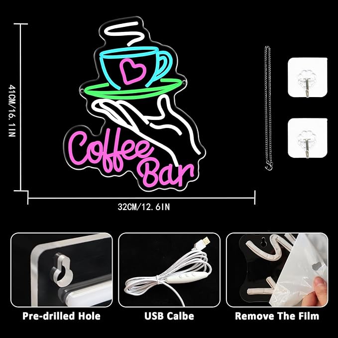 Coffee Bar Neon Sign for Wall Decor, Cafe Neon Light - Image 2