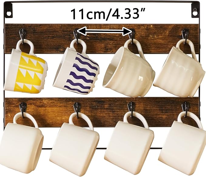 IBUYKE Mug Racks for Wall, 24-Hook Large Coffee Mug Holder Wall Mounted - Image 2