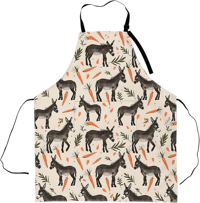 Donkey and Carrot Apron, Adjustable Waterproof Oxford Fabric Kitchen Apron by Zeleda