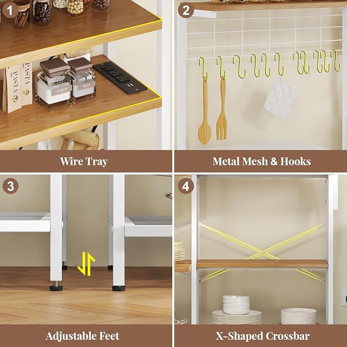 L-Shaped Bakers Rack with Power Outlet, 6-Tier Microwave Stand with Open Storage - Image 6