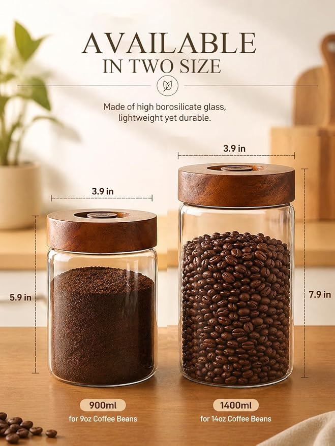 Coffee Canister, 9oz Airtight Glass Storage Jar - Image 3