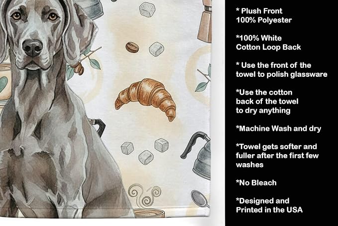 Caroline's Treasures Weimaraner Coffee Bar Kitchen Towel Velour Plush Front and - Image 4