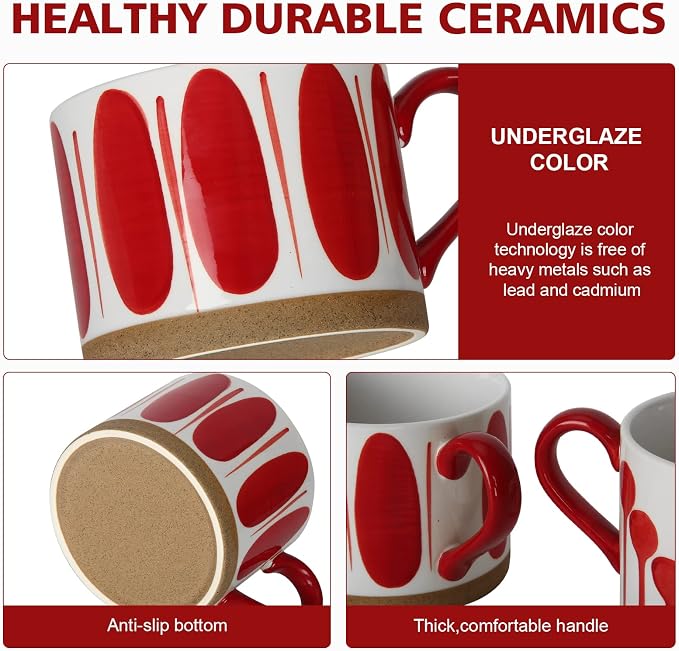 Koja 16 oz Premium Hand Painted Porcelain Ceramic Mug Set, Large Coffee & Tea - Image 3