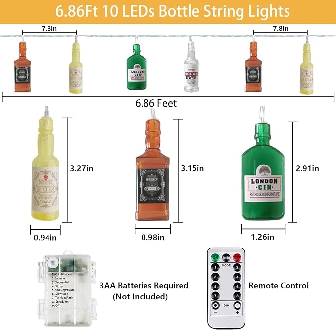 Battery Operated Wine Bottle String Lights, 6.86FT Summer Decorative Hanging - Image 2