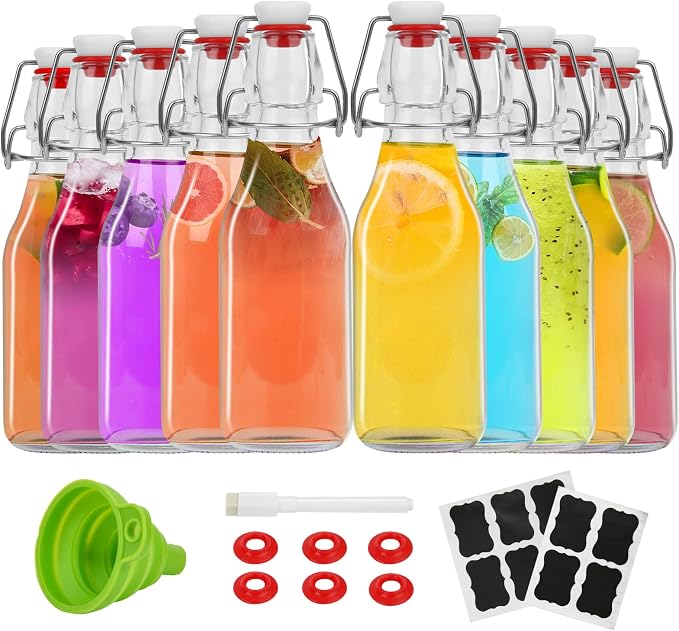ZEBEIYU 10 Pack Swing Top Glass Bottles 8.5 oz, Flip Top Beer Brewing Bottles by ZEBEIYU